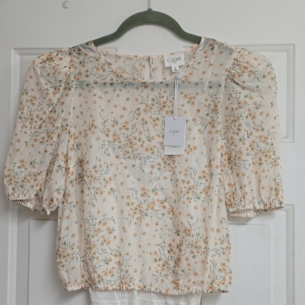 Cami NYC Rhela Cream Floral Puff Sleeve Blouse - Picture 2 of 10